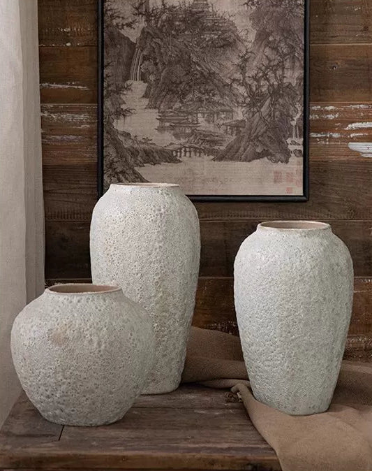 Textured Ceramic Vase Set – Minimalist Decorative Vases (3 Sizes Available)