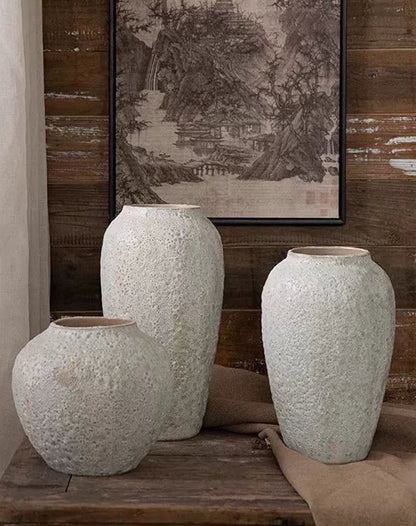 Textured Ceramic Vase Set – Minimalist Decorative Vases (3 Sizes Available)