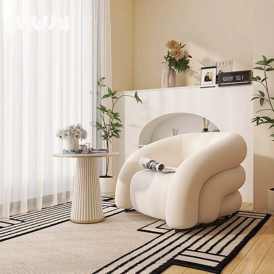 Designer Single Fabric Curved Armchair Lazy Lounge Chair Luxury Premium Compact