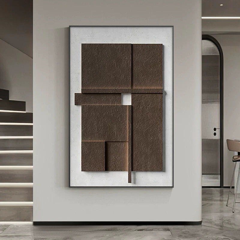 Arte da parete astratta e materica minimalista – Tela neutra con cornice in alluminio