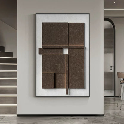 Arte da parete astratta e materica minimalista – Tela neutra con cornice in alluminio