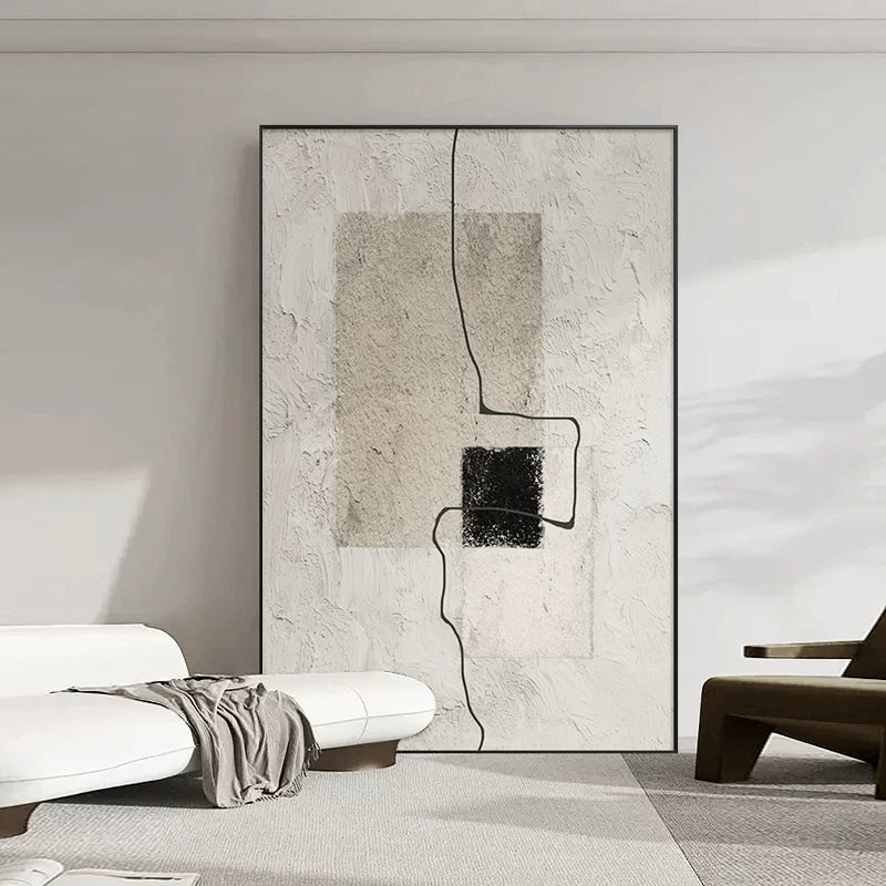 Arte da parete astratta e materica minimalista – Tela neutra con cornice in alluminio