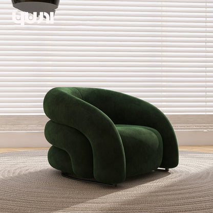 Designer Single Fabric Curved Armchair Lazy Lounge Chair Luxury Premium Compact