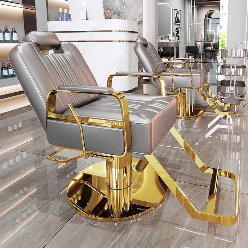 Silla de salón reclinable, taburete de peluquería ajustable, silla de barbero giratoria, asiento de acero inoxidable para corte de pelo, tinte y permanente. 