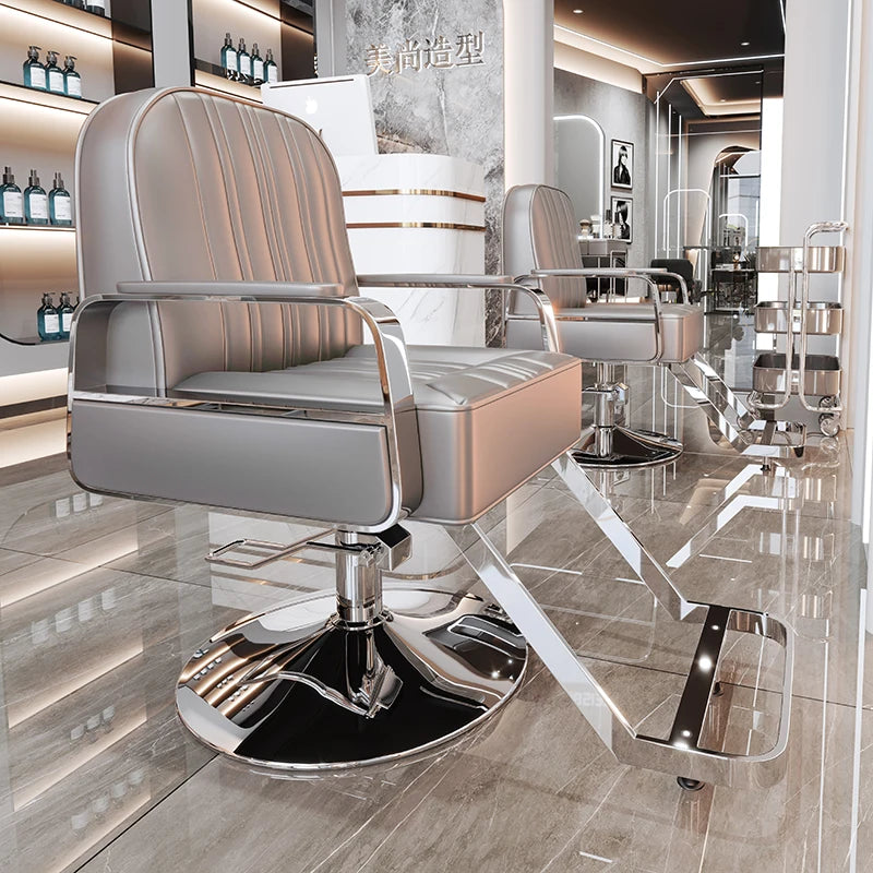Silla de salón reclinable, taburete de peluquería ajustable, silla de barbero giratoria, asiento de acero inoxidable para corte de pelo, tinte y permanente. 