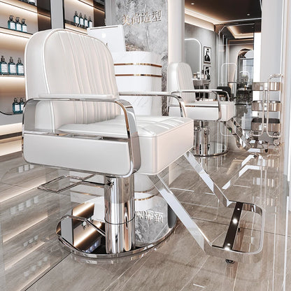 Silla de salón reclinable, taburete de peluquería ajustable, silla de barbero giratoria, asiento de acero inoxidable para corte de pelo, tinte y permanente. 