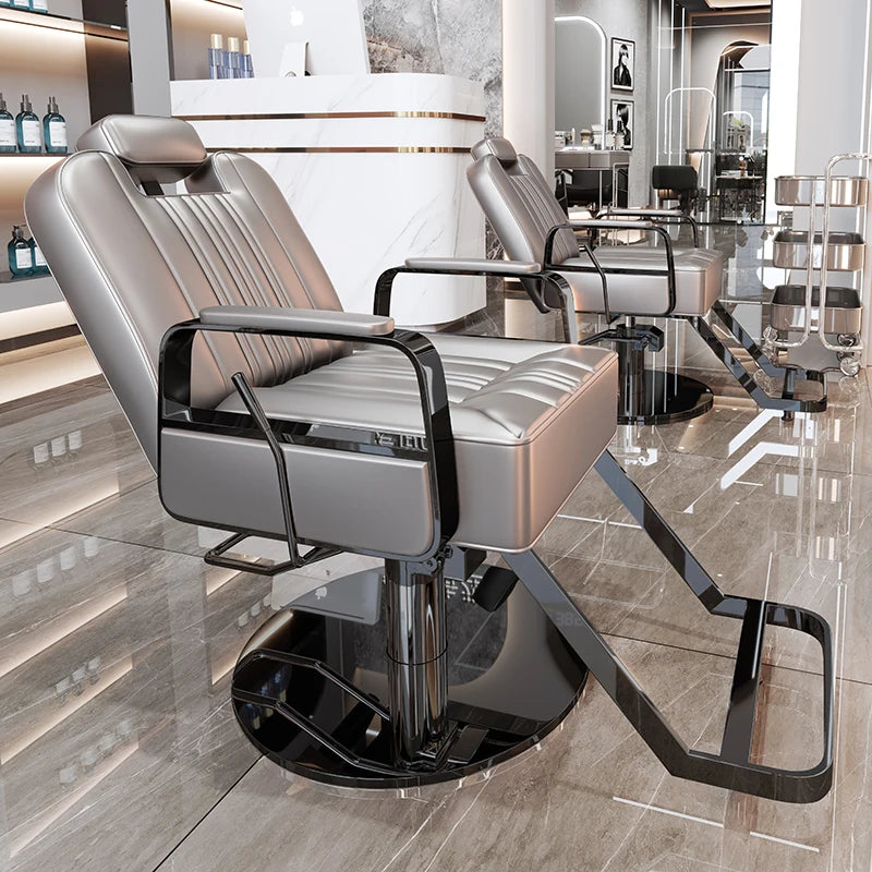 Silla de salón reclinable, taburete de peluquería ajustable, silla de barbero giratoria, asiento de acero inoxidable para corte de pelo, tinte y permanente. 