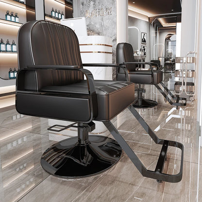 Silla de salón reclinable, taburete de peluquería ajustable, silla de barbero giratoria, asiento de acero inoxidable para corte de pelo, tinte y permanente. 