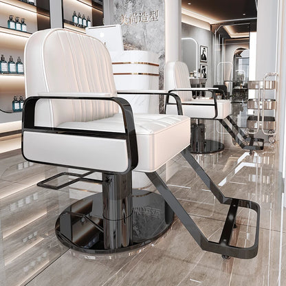 Silla de salón reclinable, taburete de peluquería ajustable, silla de barbero giratoria, asiento de acero inoxidable para corte de pelo, tinte y permanente. 