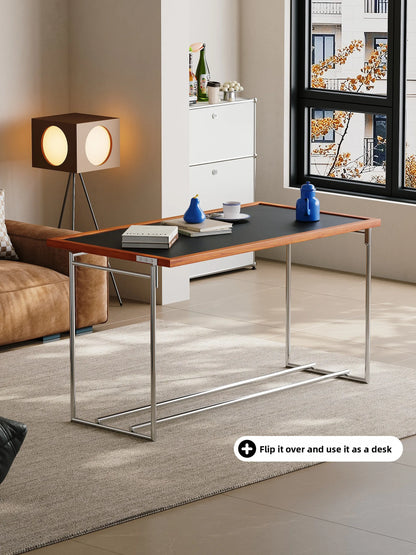Mesa de centro estilo Bauhaus con estructura de acero inoxidable: moderna mesa auxiliar que ahorra espacio 