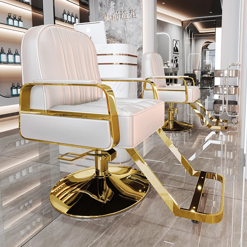 Silla de salón reclinable, taburete de peluquería ajustable, silla de barbero giratoria, asiento de acero inoxidable para corte de pelo, tinte y permanente. 