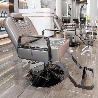Silla de salón reclinable, taburete de peluquería ajustable, silla de barbero giratoria, asiento de acero inoxidable para corte de pelo, tinte y permanente. 
