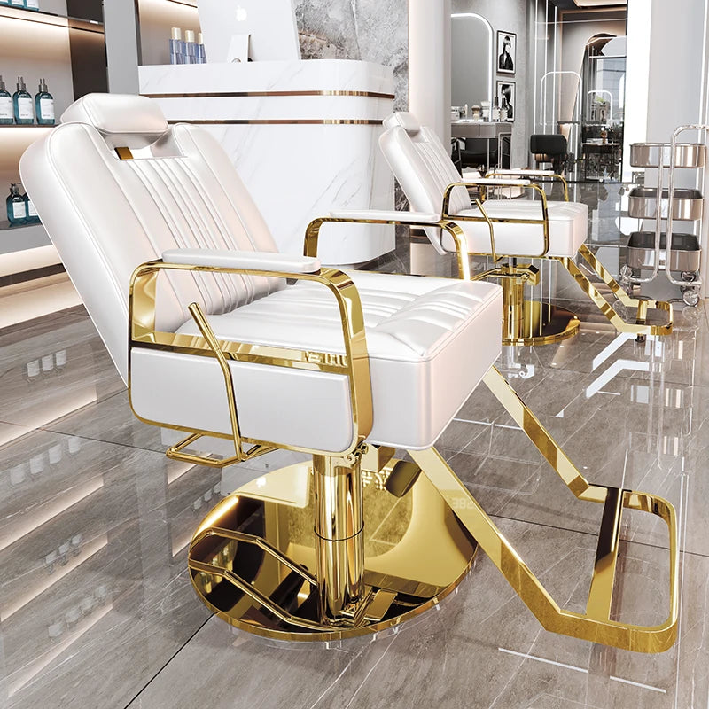 Silla de salón reclinable, taburete de peluquería ajustable, silla de barbero giratoria, asiento de acero inoxidable para corte de pelo, tinte y permanente. 