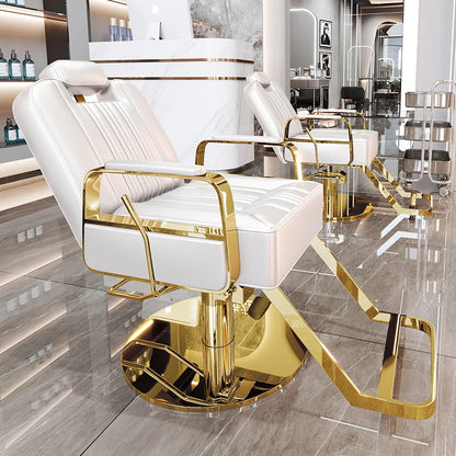 Silla de salón reclinable, taburete de peluquería ajustable, silla de barbero giratoria, asiento de acero inoxidable para corte de pelo, tinte y permanente. 