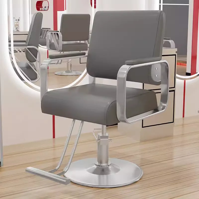Silla de salón reclinable, taburete de peluquería ajustable, silla de barbero giratoria, asiento de acero inoxidable para corte de pelo, tinte y permanente. 