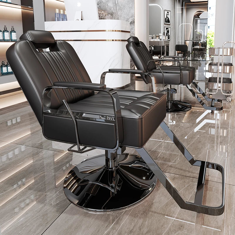 Silla de salón reclinable, taburete de peluquería ajustable, silla de barbero giratoria, asiento de acero inoxidable para corte de pelo, tinte y permanente. 