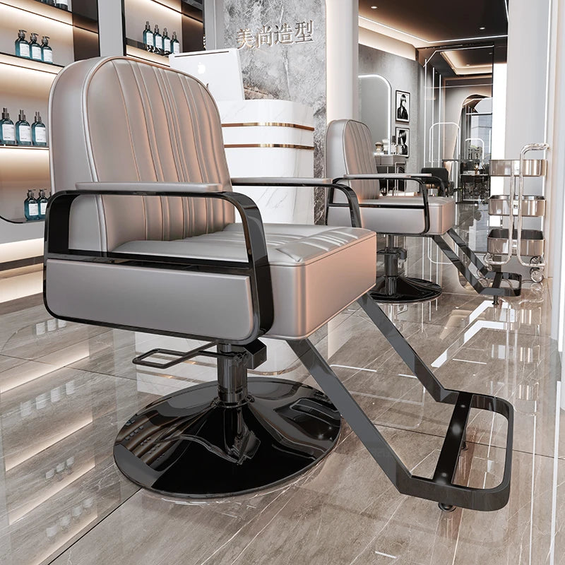 Silla de salón reclinable, taburete de peluquería ajustable, silla de barbero giratoria, asiento de acero inoxidable para corte de pelo, tinte y permanente. 