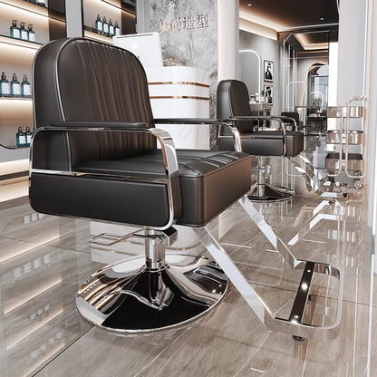 Silla de salón reclinable, taburete de peluquería ajustable, silla de barbero giratoria, asiento de acero inoxidable para corte de pelo, tinte y permanente. 