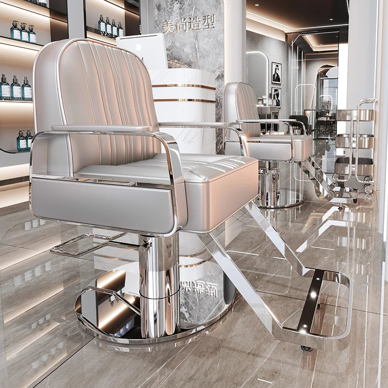 Silla de salón reclinable, taburete de peluquería ajustable, silla de barbero giratoria, asiento de acero inoxidable para corte de pelo, tinte y permanente. 
