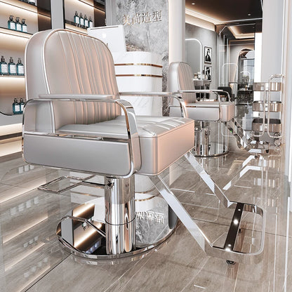 Silla de salón reclinable, taburete de peluquería ajustable, silla de barbero giratoria, asiento de acero inoxidable para corte de pelo, tinte y permanente. 