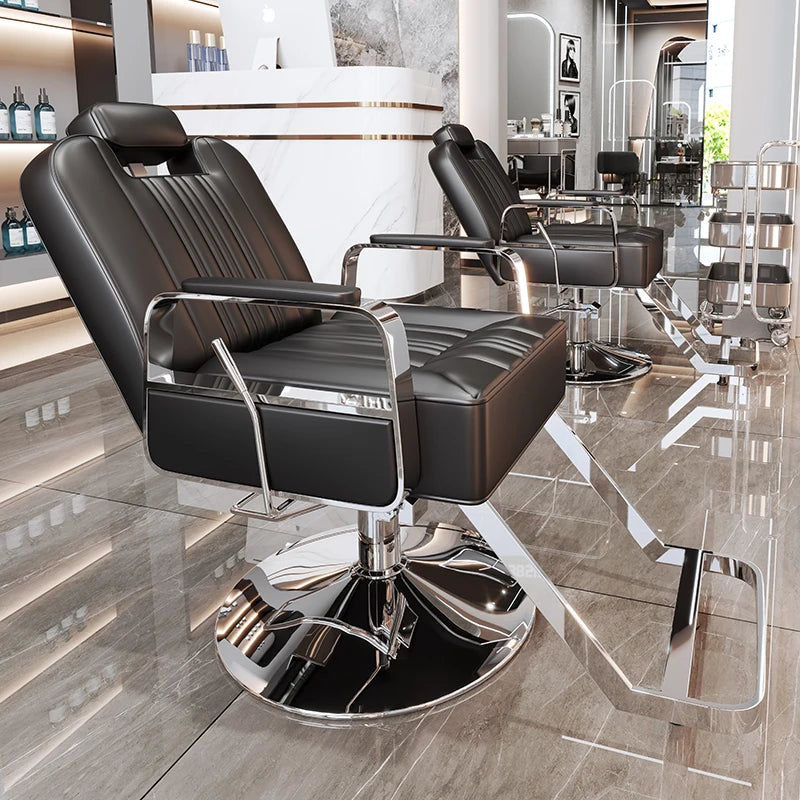 Silla de salón reclinable, taburete de peluquería ajustable, silla de barbero giratoria, asiento de acero inoxidable para corte de pelo, tinte y permanente. 