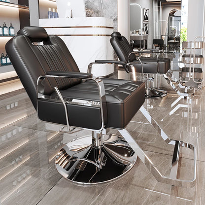 Silla de salón reclinable, taburete de peluquería ajustable, silla de barbero giratoria, asiento de acero inoxidable para corte de pelo, tinte y permanente. 