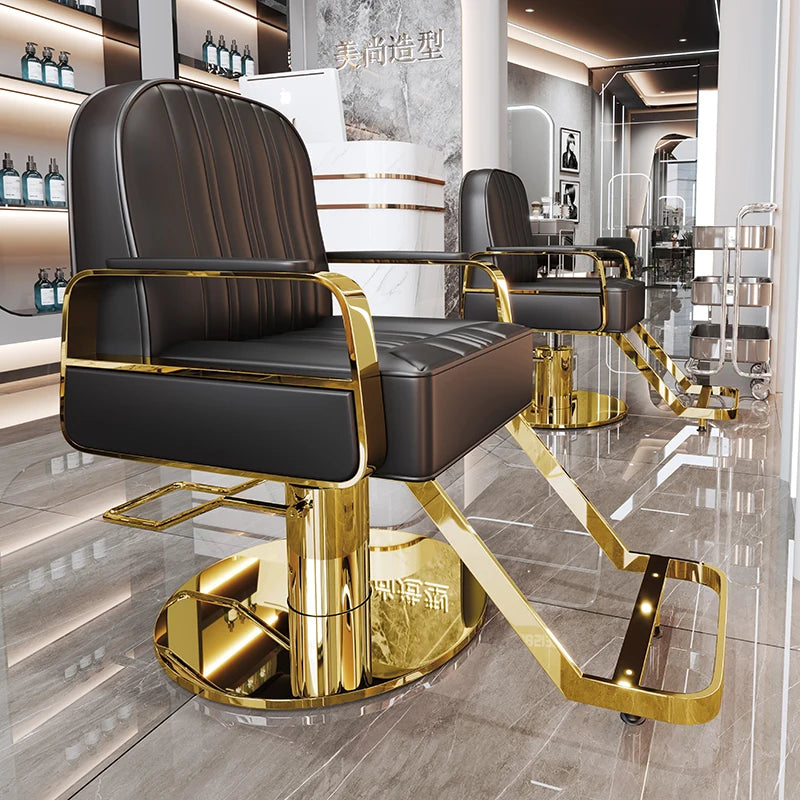 Silla de salón reclinable, taburete de peluquería ajustable, silla de barbero giratoria, asiento de acero inoxidable para corte de pelo, tinte y permanente. 