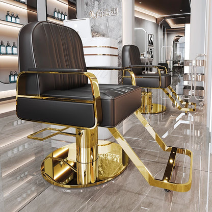 Silla de salón reclinable, taburete de peluquería ajustable, silla de barbero giratoria, asiento de acero inoxidable para corte de pelo, tinte y permanente. 