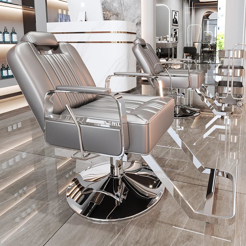 Silla de salón reclinable, taburete de peluquería ajustable, silla de barbero giratoria, asiento de acero inoxidable para corte de pelo, tinte y permanente. 