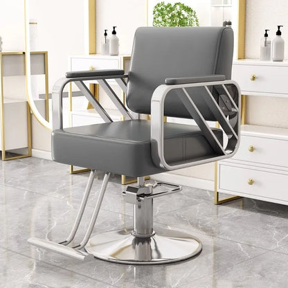 Silla de salón reclinable, taburete de peluquería ajustable, silla de barbero giratoria, asiento de acero inoxidable para corte de pelo, tinte y permanente. 