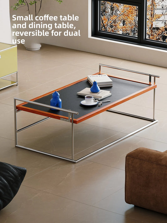 Bauhaus-Stil Couchtisch mit Edelstahlrahmen – moderner platzsparender Beistelltisch