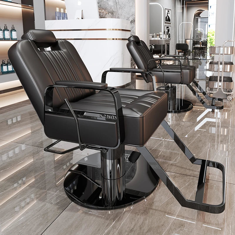 Silla de salón reclinable, taburete de peluquería ajustable, silla de barbero giratoria, asiento de acero inoxidable para corte de pelo, tinte y permanente. 