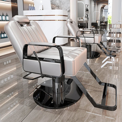 Silla de salón reclinable, taburete de peluquería ajustable, silla de barbero giratoria, asiento de acero inoxidable para corte de pelo, tinte y permanente. 