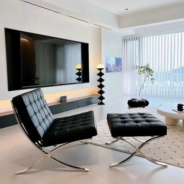 Personnalisation du fauteuil Barcelona – Design architectural en cuir italien et acier inoxydable