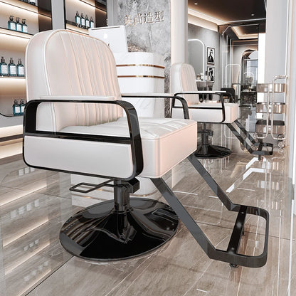 Silla de salón reclinable, taburete de peluquería ajustable, silla de barbero giratoria, asiento de acero inoxidable para corte de pelo, tinte y permanente. 