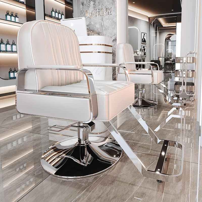 Silla de salón reclinable, taburete de peluquería ajustable, silla de barbero giratoria, asiento de acero inoxidable para corte de pelo, tinte y permanente. 