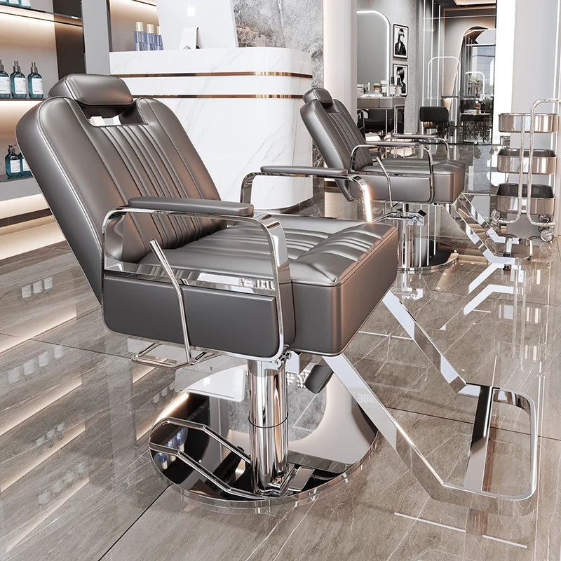Silla de salón reclinable, taburete de peluquería ajustable, silla de barbero giratoria, asiento de acero inoxidable para corte de pelo, tinte y permanente. 