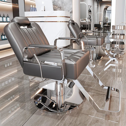 Silla de salón reclinable, taburete de peluquería ajustable, silla de barbero giratoria, asiento de acero inoxidable para corte de pelo, tinte y permanente. 