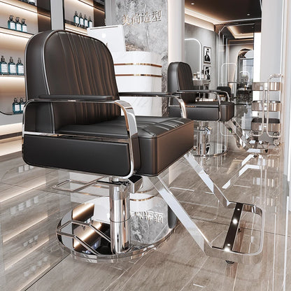 Silla de salón reclinable, taburete de peluquería ajustable, silla de barbero giratoria, asiento de acero inoxidable para corte de pelo, tinte y permanente. 