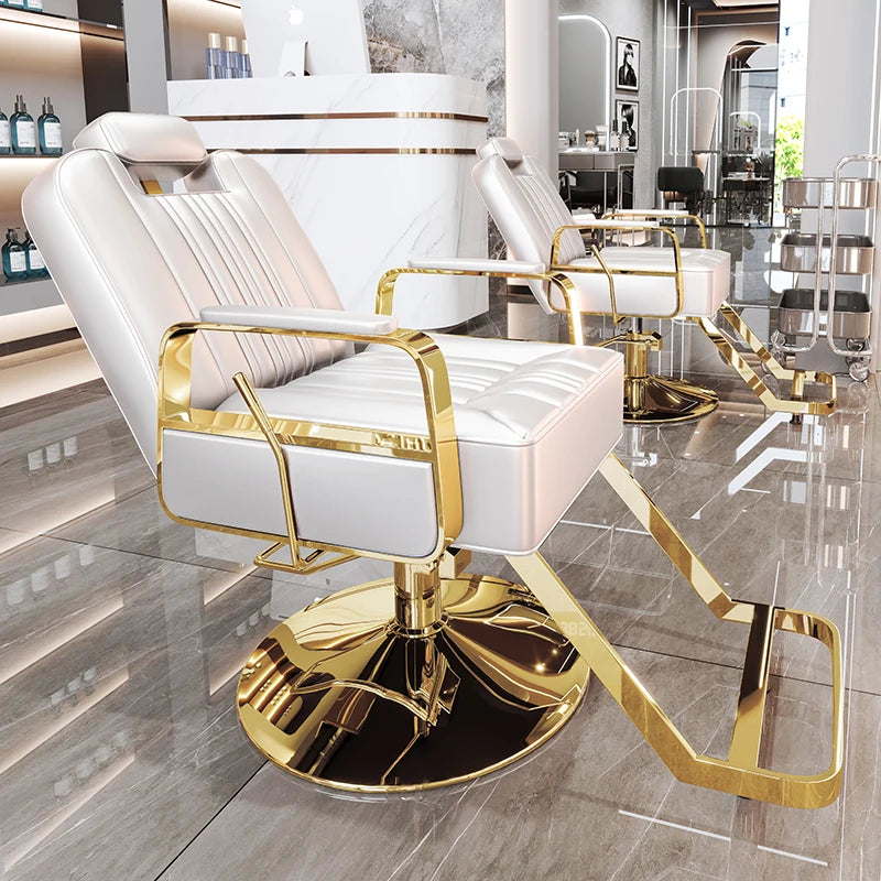 Silla de salón reclinable, taburete de peluquería ajustable, silla de barbero giratoria, asiento de acero inoxidable para corte de pelo, tinte y permanente. 