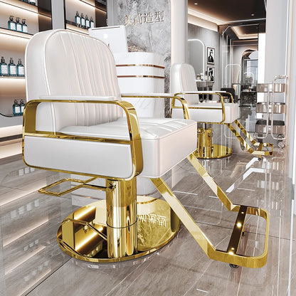 Silla de salón reclinable, taburete de peluquería ajustable, silla de barbero giratoria, asiento de acero inoxidable para corte de pelo, tinte y permanente. 