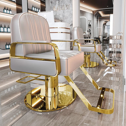 Silla de salón reclinable, taburete de peluquería ajustable, silla de barbero giratoria, asiento de acero inoxidable para corte de pelo, tinte y permanente. 