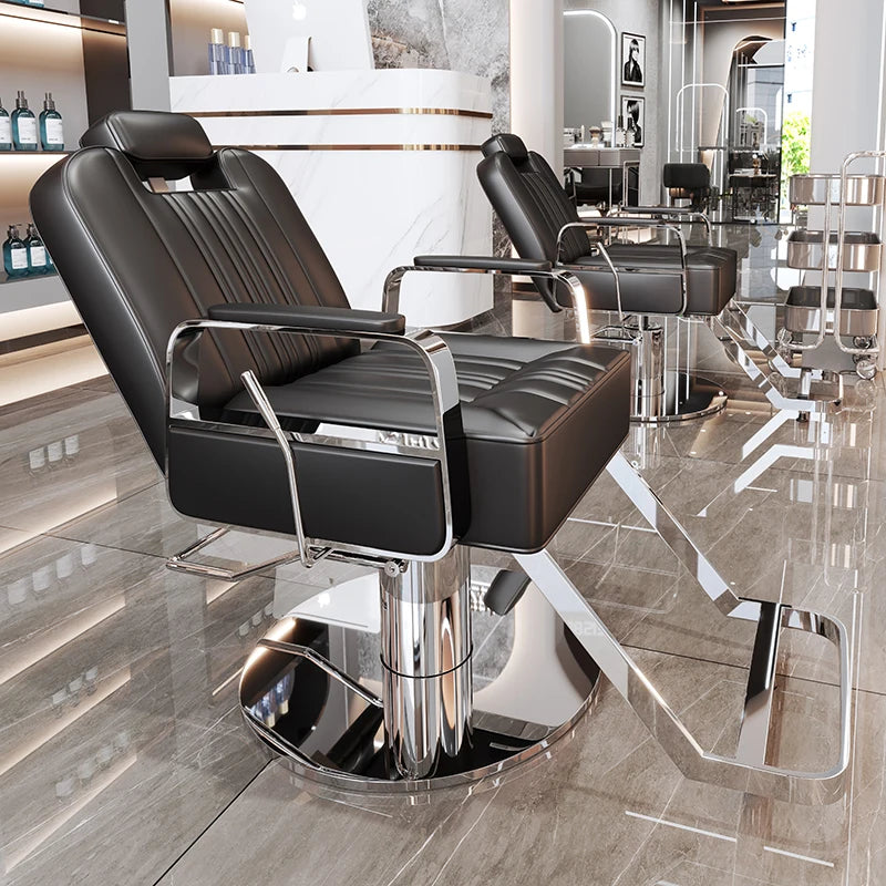 Silla de salón reclinable, taburete de peluquería ajustable, silla de barbero giratoria, asiento de acero inoxidable para corte de pelo, tinte y permanente. 