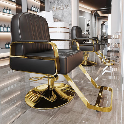 Silla de salón reclinable, taburete de peluquería ajustable, silla de barbero giratoria, asiento de acero inoxidable para corte de pelo, tinte y permanente. 