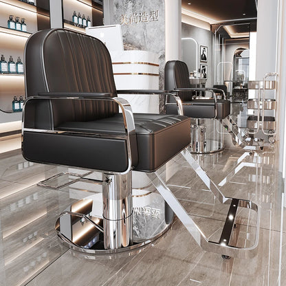 Silla de salón reclinable, taburete de peluquería ajustable, silla de barbero giratoria, asiento de acero inoxidable para corte de pelo, tinte y permanente. 