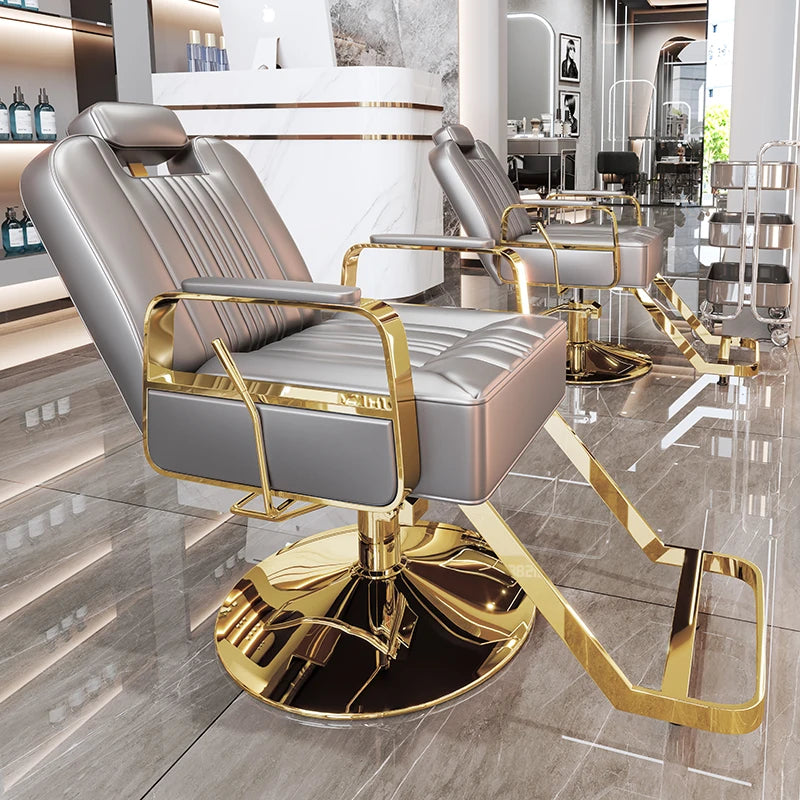Silla de salón reclinable, taburete de peluquería ajustable, silla de barbero giratoria, asiento de acero inoxidable para corte de pelo, tinte y permanente. 
