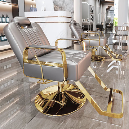 Silla de salón reclinable, taburete de peluquería ajustable, silla de barbero giratoria, asiento de acero inoxidable para corte de pelo, tinte y permanente. 