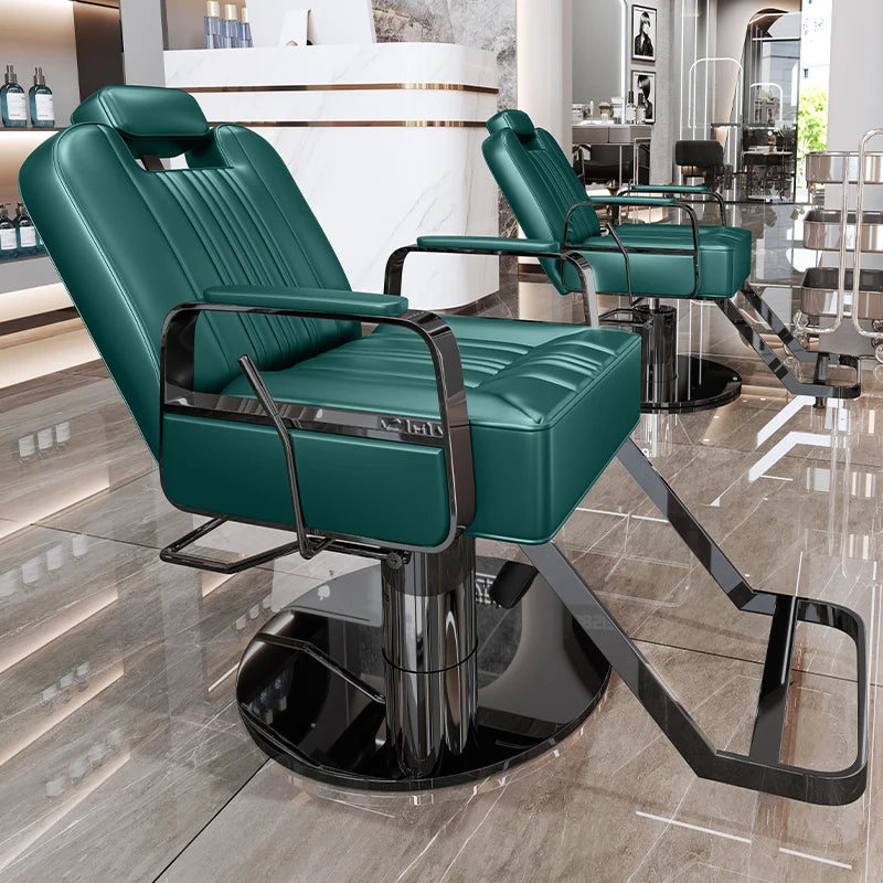 Silla de salón reclinable, taburete de peluquería ajustable, silla de barbero giratoria, asiento de acero inoxidable para corte de pelo, tinte y permanente. 