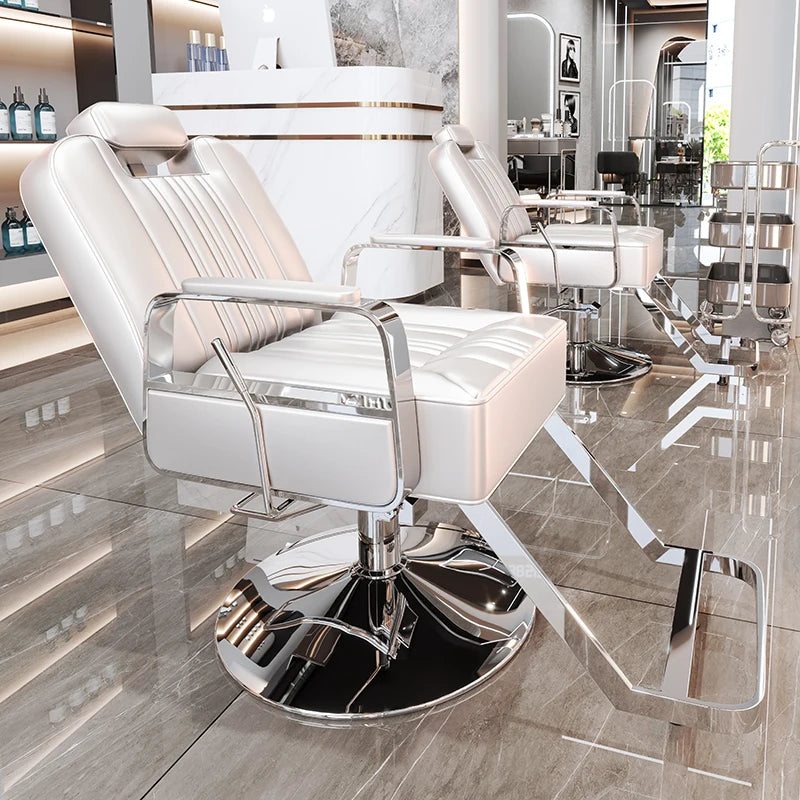 Silla de salón reclinable, taburete de peluquería ajustable, silla de barbero giratoria, asiento de acero inoxidable para corte de pelo, tinte y permanente. 