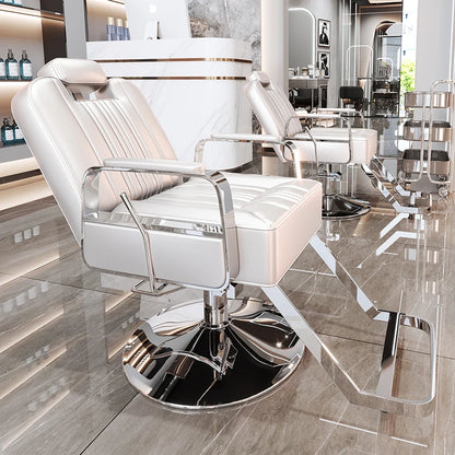 Silla de salón reclinable, taburete de peluquería ajustable, silla de barbero giratoria, asiento de acero inoxidable para corte de pelo, tinte y permanente. 